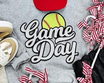 Softball White Sequin Game Day Patch Shirt