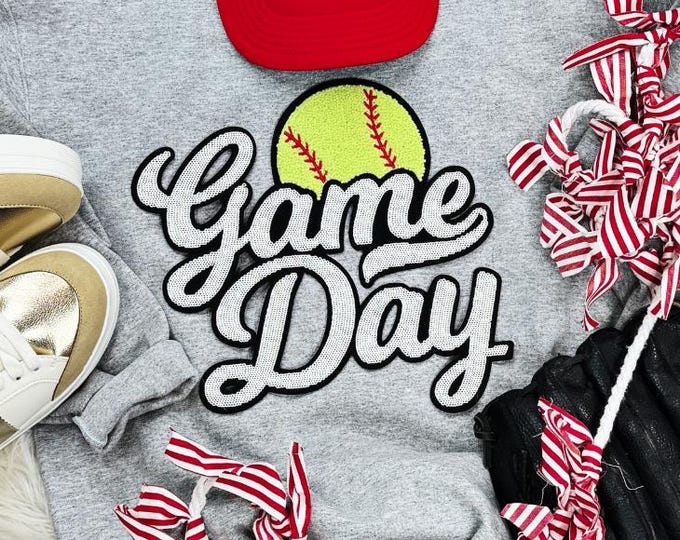 Softball White Sequin Game Day Patch Shirt