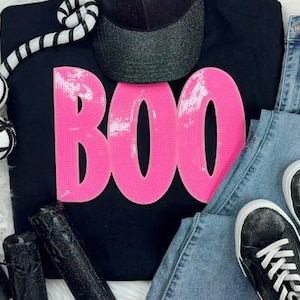 Boo Sequin Halloween Tshirt or Sweatshirt: Boo shirt, cute halloween sequin shirt