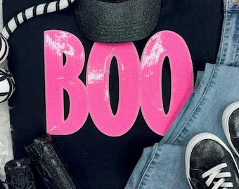 Boo Sequin Halloween Tshirt or Sweatshirt: Boo shirt, cute halloween sequin shirt