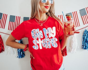 Patriotic 'Oh My Stars' T-Shirt: Glitter Look July 4th Shirt