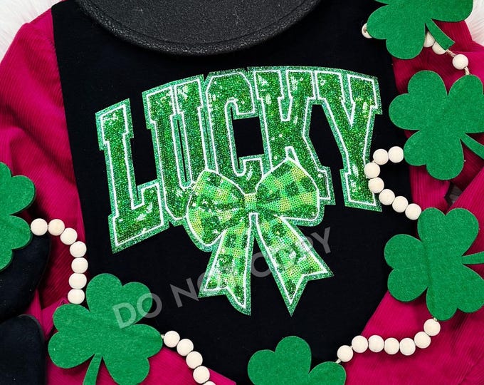 Lucky Tshirt with Sequin Bow, St. Patrick day shirt