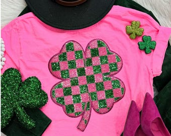 Sequin Shamrock T-shirt: Checkered St. Patrick's Day Tee