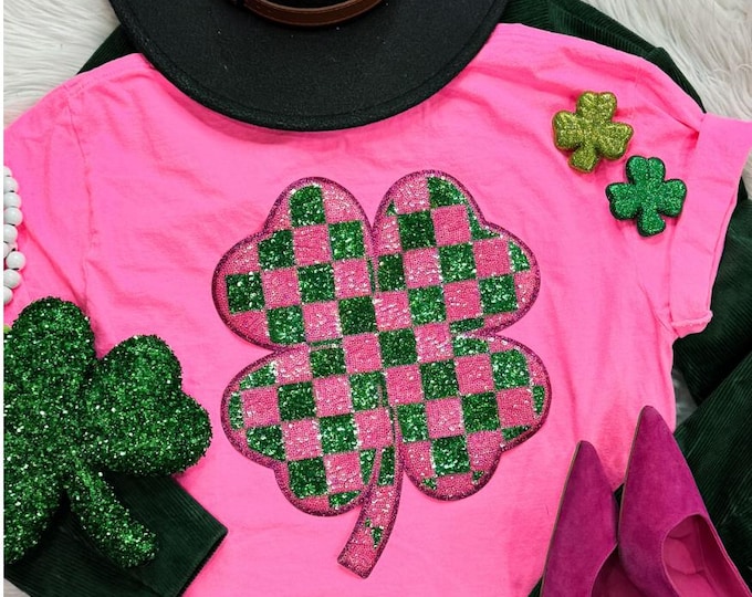 Sequin Shamrock T-shirt: Checkered St. Patrick's Day Tee