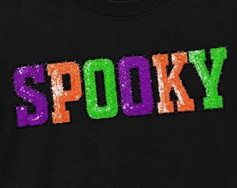 Spooky Sequin Patch Halloween T-Shirt: Multicolor Sparkle