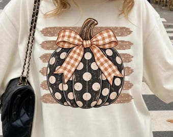 Polka Dot Pumpkin T-shirt, Trendy Autumn Shirt