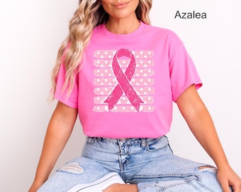 Breast Cancer Awareness Shirt, Distressed Polka Dot Ribbon Design