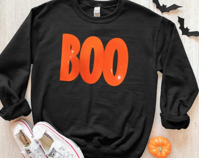 Purple or Orange Boo Sequin Halloween Tshirt or Sweatshirt