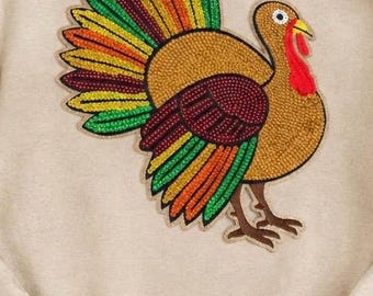 Sequin Turkey Patch Sweatshirt. Thanksgiving shirt