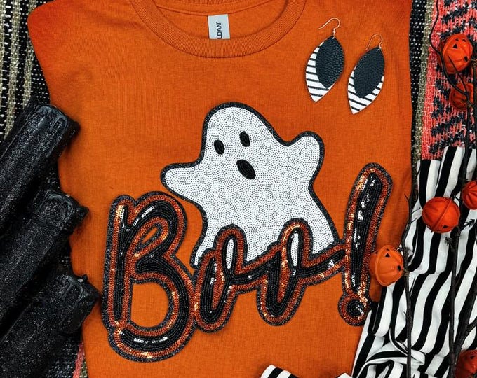 Sequin Ghost Halloween T-Shirt: Shimmering Boo Tee