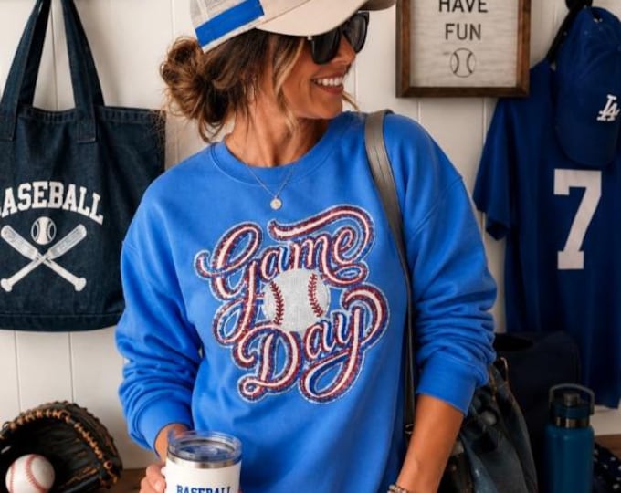 Red, White, Blue Sequin Baseball Patch Shirt