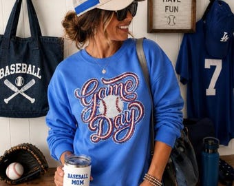 Red, White, Blue Sequin Baseball Patch Shirt
