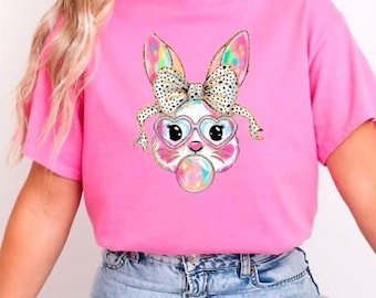 Multi Colored Easter Bunny NON PATCH Tshirt, Easter bunny bubble gum, Easter shirt