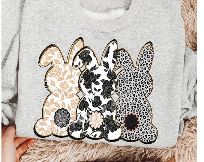 Trio Bunny mixed patterns T-shirt, Easter Shirt, cute floral Bunny Shirt, Trendy bunny shirt