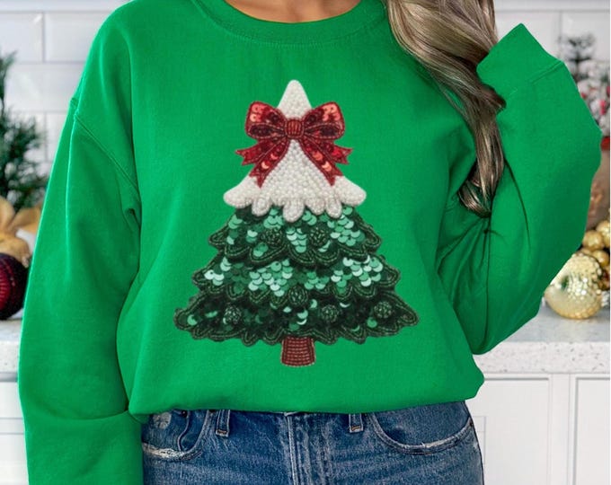 Faux Sequin (NO real sequins used) Christmas Tree Sweatshirt, Christmas  Sweatshirt