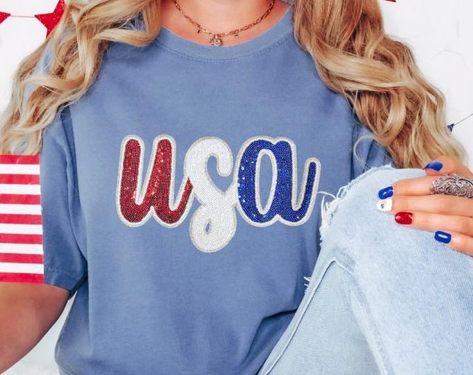 USA Sequin Patch T-shirt: Patriotic 4th of July Tee