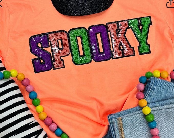 Spooky Sequin Patch Halloween T-Shirt: Multicolor Sparkle