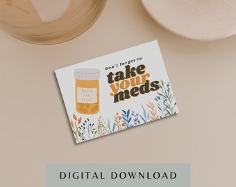 Medication Reminder Art Print - DIGITAL DOWNLOAD - 3 Sizes - "Don't Forget To Take Your Meds" Printable Wall Art - Retro Boho Wildflowers