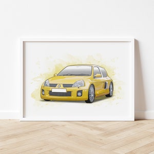 Personalised Renault Clio Art Print, Car Poster, Drawing, Portrait, Gift For Car Lover, Birthday, Boyfriend, Husband, Wedding, Anniversary