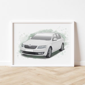 パーソナライズされた Skoda Octavia MK3 アートプリント、ポートレート、描画、部屋の装飾、アートワーク、車愛好家へのギフト、クリスマス、誕生日、英国製