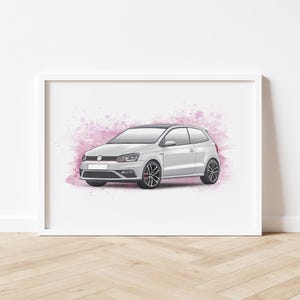Personalised Polo MK5 Art Print, Car Poster, Home Decor, Artwork, Drawing, Gift For Car Lover, Birthday, Anniversary, Christmas, Made in UK