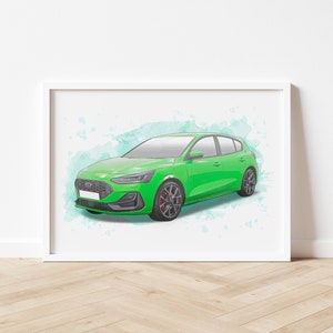 Personalised Ford Focus ST MK4.5 Inspired Art Print, Poster, Car Artwork, Drawing, Gift For Car Enthusiasts, Birthday, Christmas, Made in UK