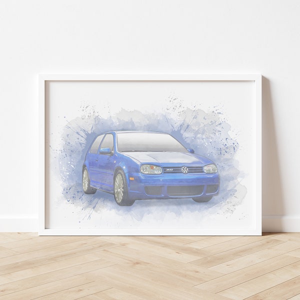 Volkswagen Golf R32 MK4 Art Print, Car Poster, Decor, Wall Artwork, Drawing, Gift For Car Lover, Birthday, Anniversary, Boyfriend, Christmas