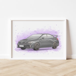 Personalised Subaru WRX STI Art Print, Car Poster, JDM Portrait, Drawing, Office, Illustration, Gift For Car Enthusiast, Birthday, Boyfriend