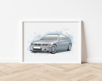 Personalised M3 E46 3 Series Art Print, Poster, Decor, Artwork, Drawing, Gift For Car Lover, Birthday, Anniversary, Christmas, Made in UK