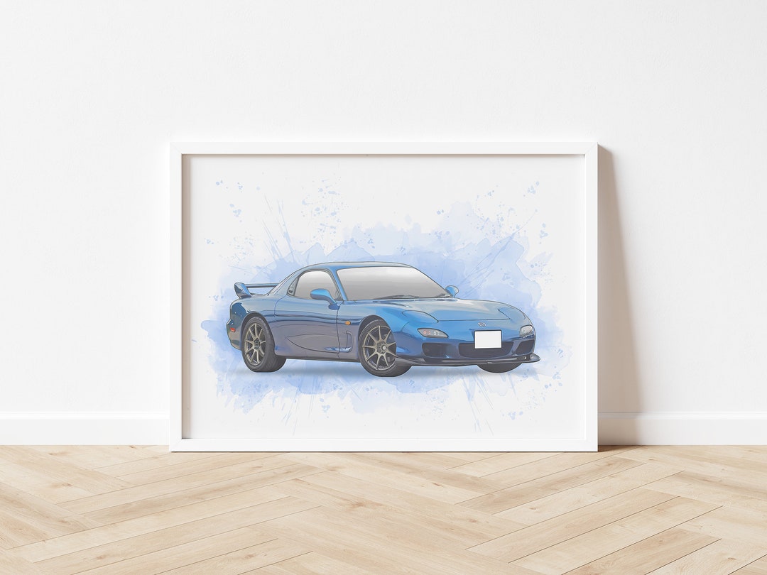 Personalised Mazda RX7 Art Print, JDM Poster, Portrait, Drawing ...