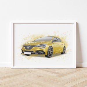 パーソナライズされたルノー メガーヌ RS ポスター、アートプリント、描画、ポートレート、室内装飾、車好き、誕生日、ボーイフレンド、夫、バレンタインへのギフト