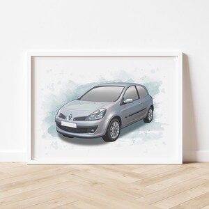 Personalised Renault Clio MK3 Art Print, Car Poster, Portrait, Illustration, Decor, Artwork, Gift For Car Enthusiast, Birthday, Made in UK
