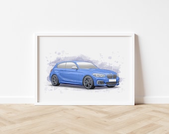 Personalised BMW 1 Series F21 Art Print, Car Portrait, Illustration, Office, Artwork, Gift For Car Enthusiast, Birthday, Boyfriend, Husband