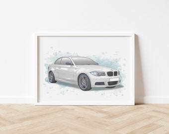 Personalised BMW 1 Series Coupe Art Print, Poster, Drawing, Portrait, Gift For Car Enthusiasts, Birthday, Boyfriend, Husband, Valentines