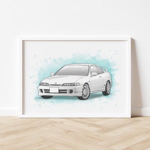 Spersonalizowany wydruk artystyczny Honda Integra DC4, plakat samochodowy, dzieło sztuki JDM, portret, rysunek, ilustracja, prezent dla miłośnika samochodów, urodziny, chłopaka
