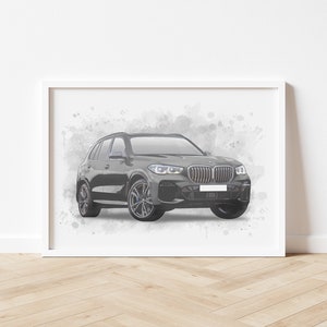 Spersonalizowany wydruk artystyczny BMW X5, plakat, rysunek, portret, prezent dla miłośników samochodów, urodziny, chłopaka, męża, walentynki
