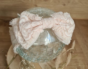 Zauberhaftes Haarband mit Schleife Bow Statementhaarband Lochstickerei Baby Mädchen Stirnband Frühling Sommer 0-48 Monate creme zarte Spitze