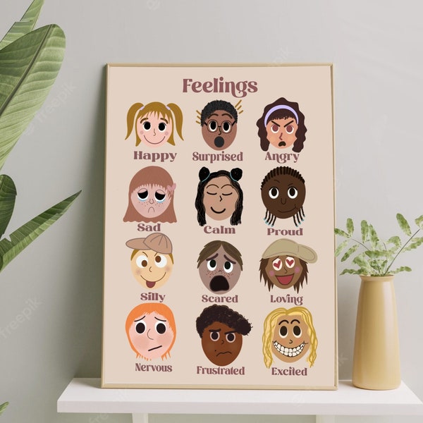 Montessori Inspired Educational Feelings Poster For Playroom and Toddlers and kids,Home School Prints, Boho Wall Art