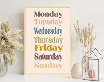 Montessori Inspired Days Of The Week Educational Learning Chart for playroom