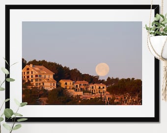 The Moon Sets Behind the Hills in Mallorca | Fine Art Print | Gallery Print | Wall Art | Spain| Unique Gift | Spain | Creative | Urban