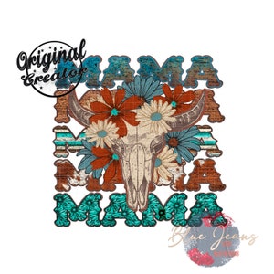 MAMA Png-Western mama Sublimation digital design / Mama Bullskull png-Retro Flowers png / Front Pocket and Back PNG Design, Patches-BUNDLE