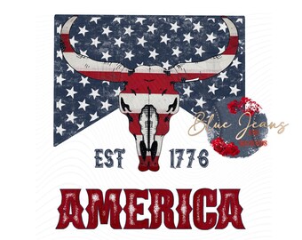 Patriotic Bullskull PNG: Western 4th of July Design (Digital Download)