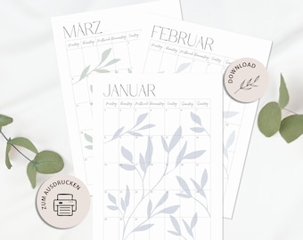 Monthly calendar 2024 to print out, monthly planner A4, portrait format - INSTANT DOWNLOAD