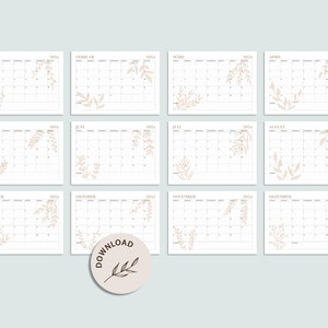 Calendar 2024 Monthly calendar A4, landscape format with beige elements for printing INSTANT DOWNLOAD image 3