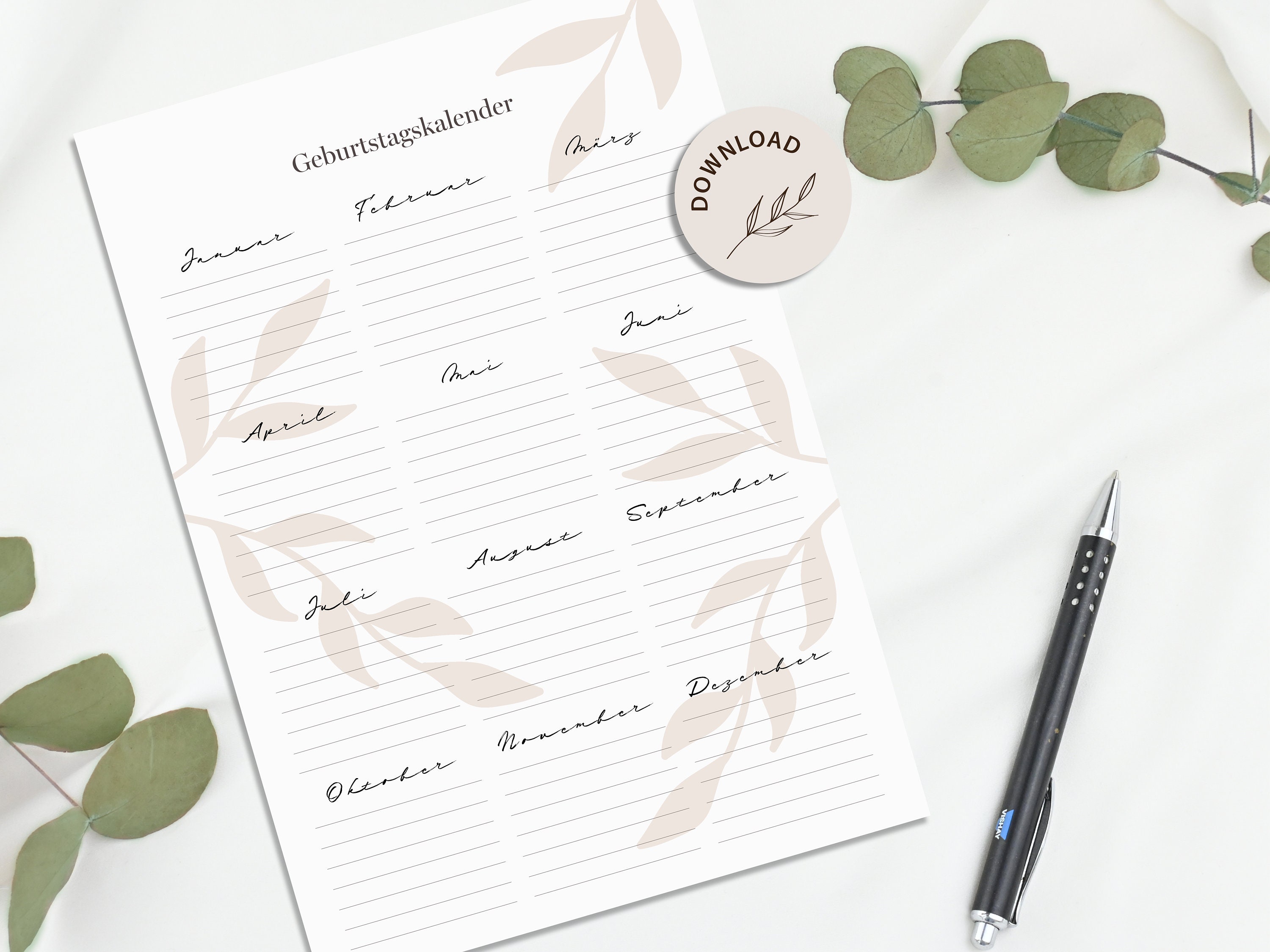 Printable Birthday Calendar, A4 Calendar for Birthdays INSTANT DOWNLOAD ...