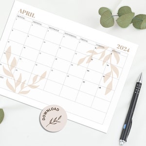 Calendar 2024 Monthly calendar A4, landscape format with beige elements for printing INSTANT DOWNLOAD image 4