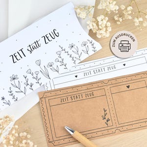 Tijd in plaats van spullen - voucher om te printen - voucher DIN lang met bloemen - last minute cadeau-idee - DOWNLOAD