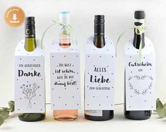 Flaschenanhänger Geschenkanhänger für Weinflachen -INSTANT DOWNLOAD