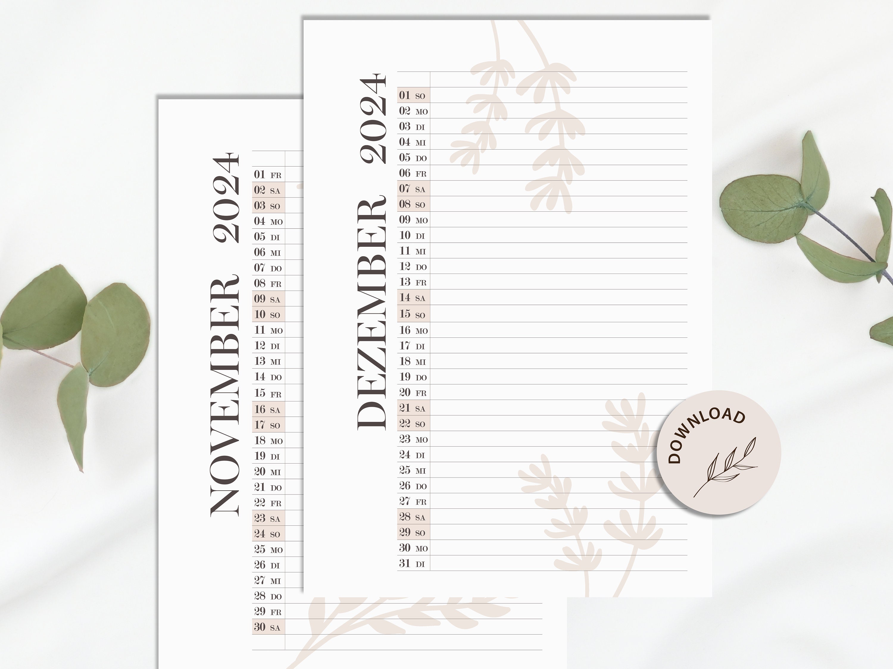 Kalender 2024, A4 Monatsplaner Zum Ausdrucken, Minimalistischer