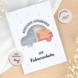 Geslaagd rijbewijs - A6-kaart, geldcadeau voor rijbewijs - INSTANT DOWNLOAD